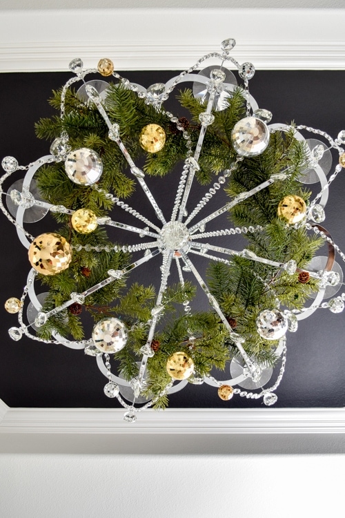 Othello Chandelier decorated for Christmas