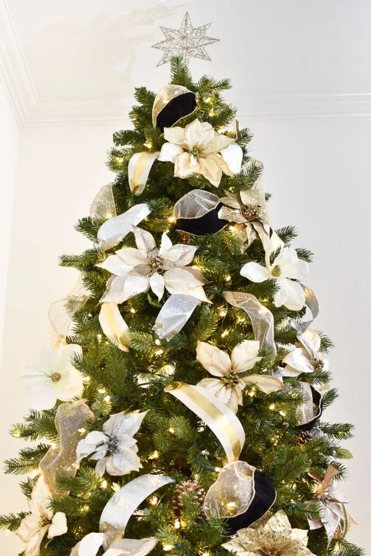 Christmas Trees Decorated With Ribbon Garland