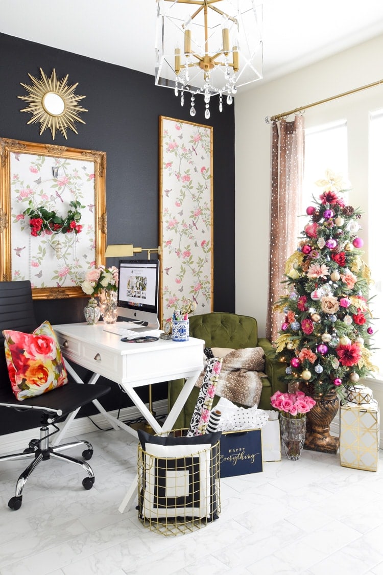 Floral and feminine home office christmas decorations
