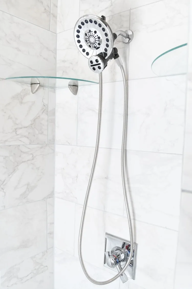 porcelain marble look tiles in a shower