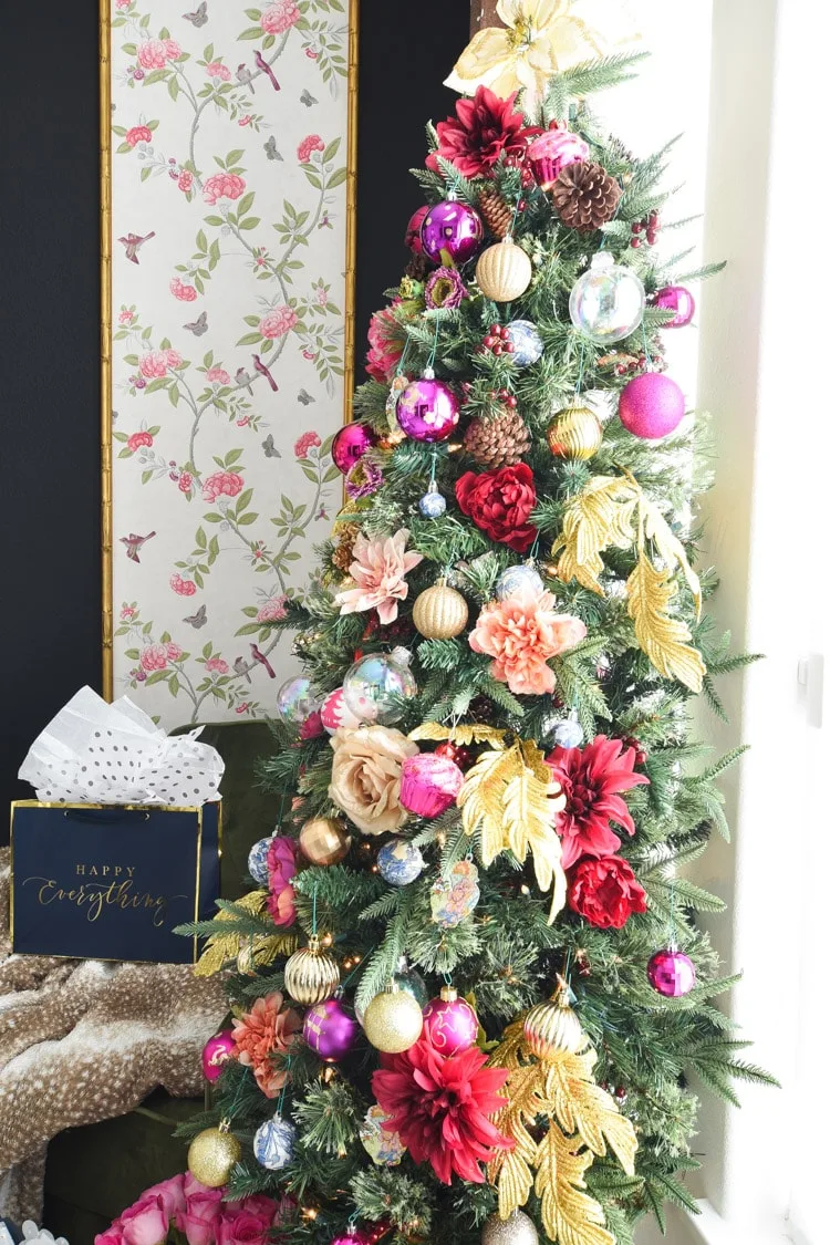 Christmas tree filler ideas- affordable and colorful flowers