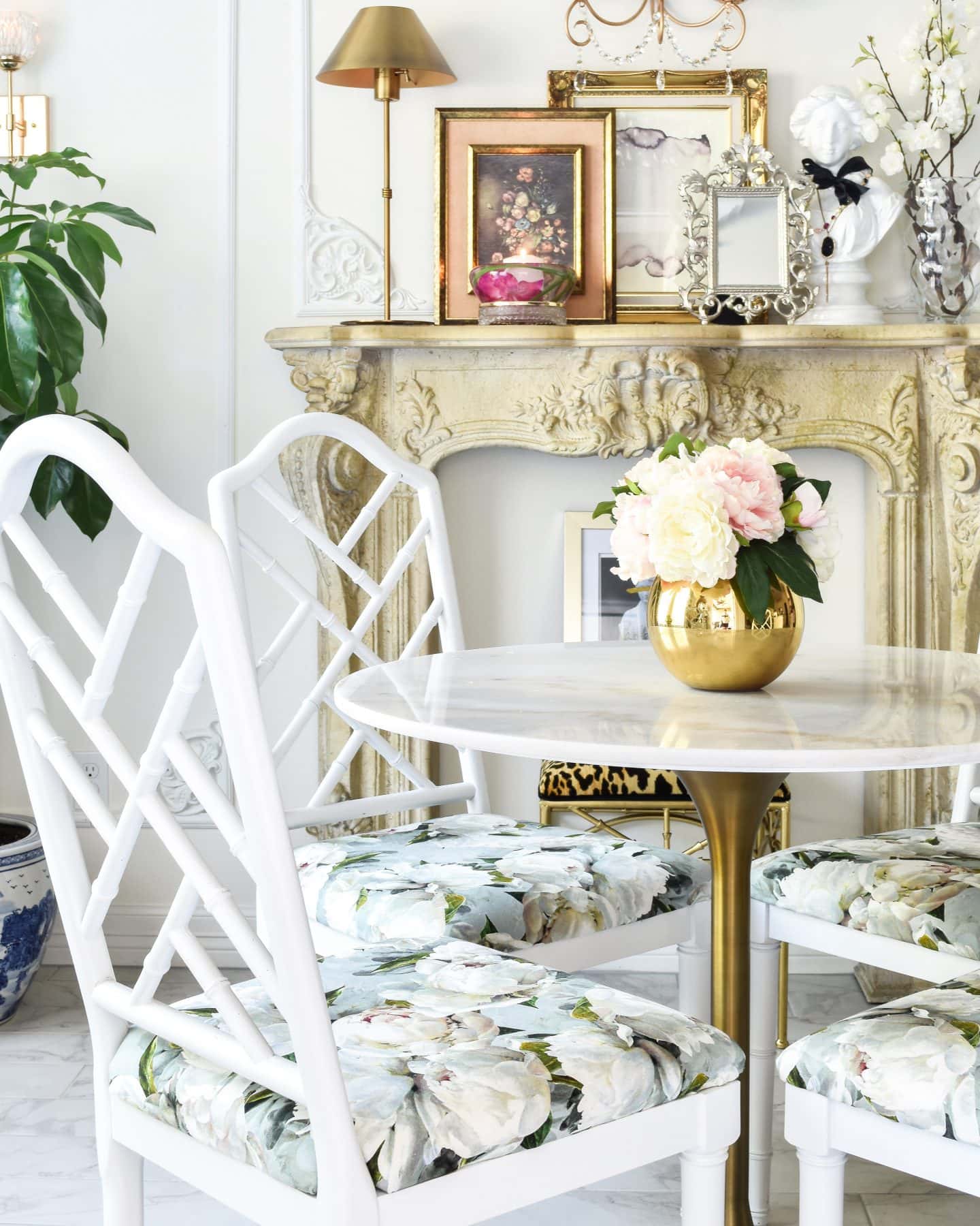 Fall Home Tour: Parisian Chic Mantle and Designers Guild peonia lino fabric.