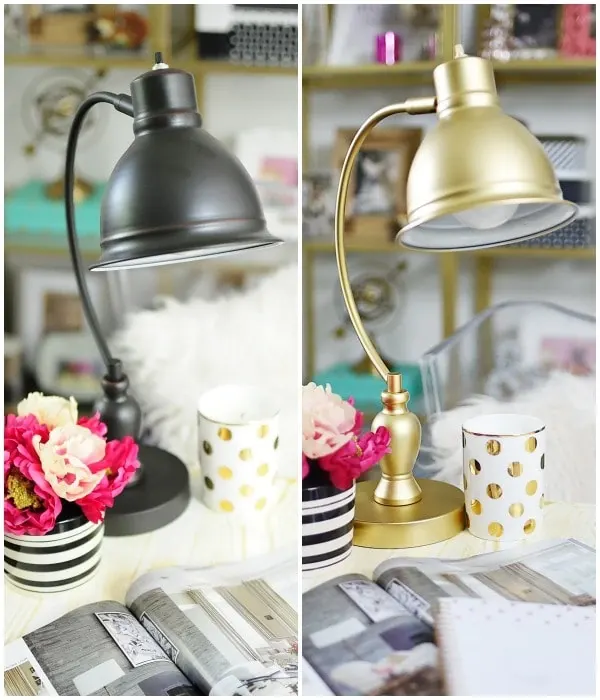 Brass Lamp Makeover: gilded and spray painted lamp shade