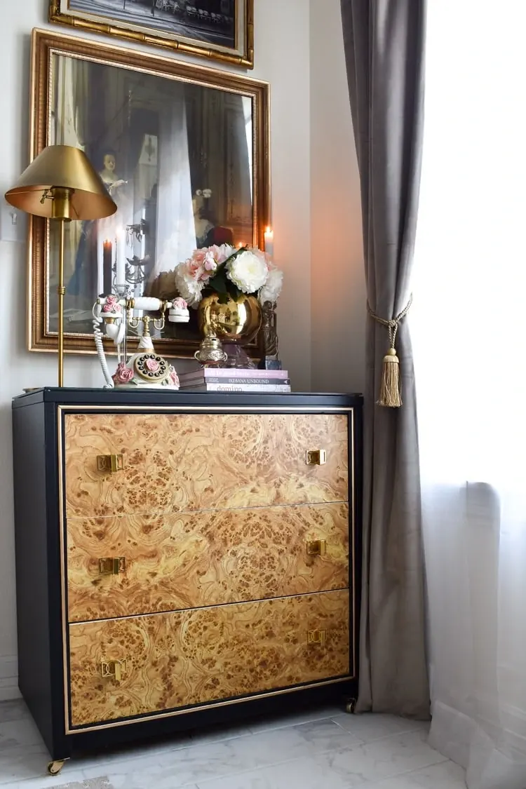Thrifted and painted burl wood chest makeover