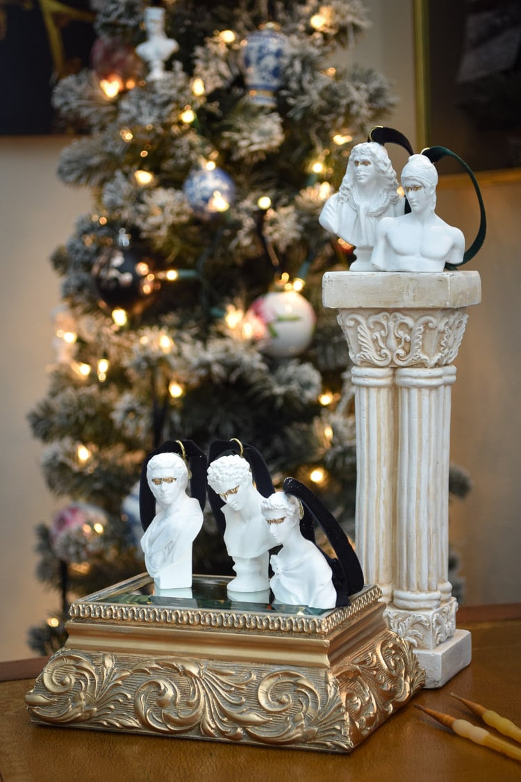 DIY Greek Christmas Ornaments Made out of mini bust statues