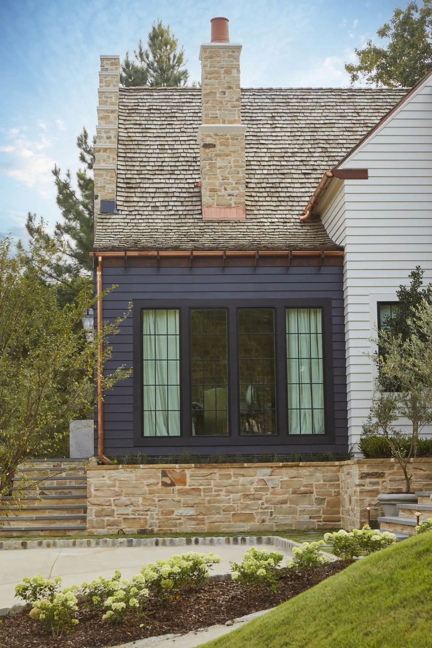 black trim with copper gutters