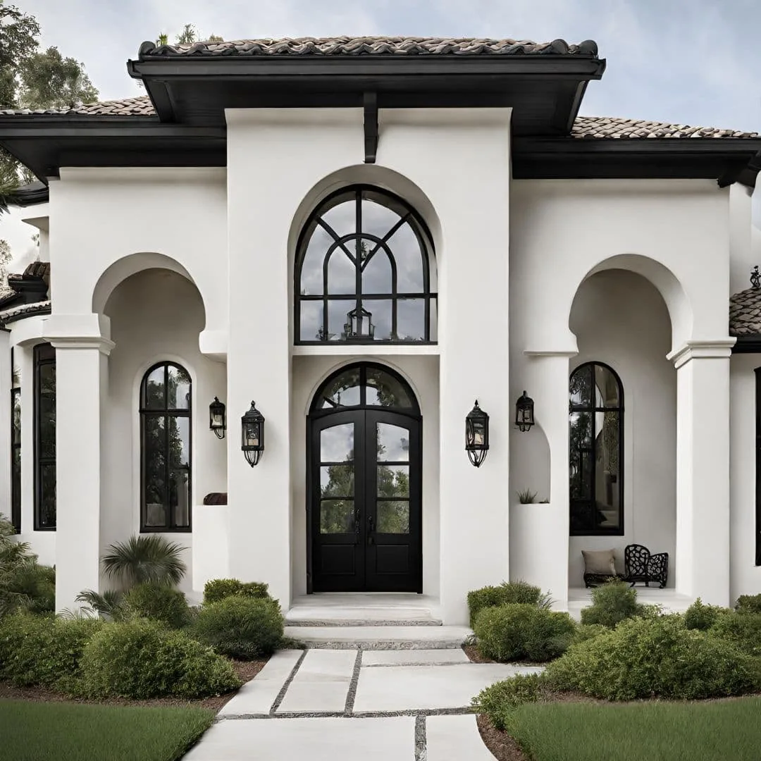 White Stucco House With Black Trim