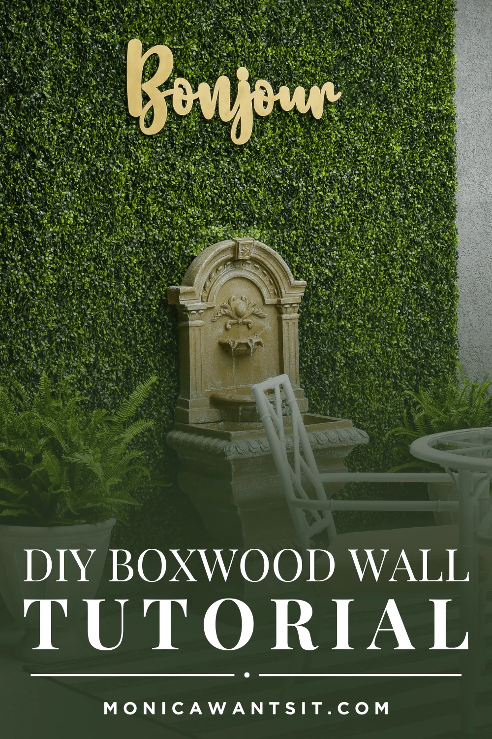 DIY faux boxwood wall tutorial for stucco, brick and masonry