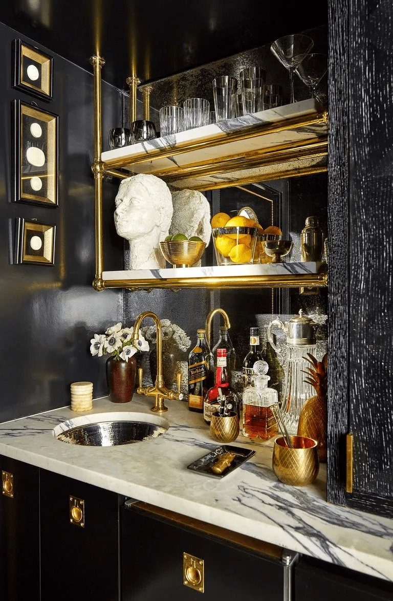 vintage french decorating ideas: brass floating shelves
